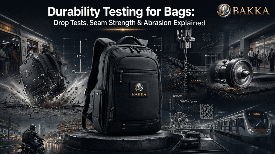 Durability Testing for Bags: Drop Tests, Seam Strength & Abrasion Explained | How BAKKA Bags Are Built for India
